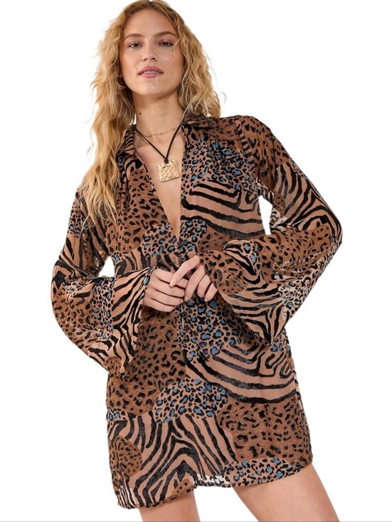 Nasty Gal Dresses & Skirts - Nasty Gal Mixed Animal Devore Print Mini Tunic Dress